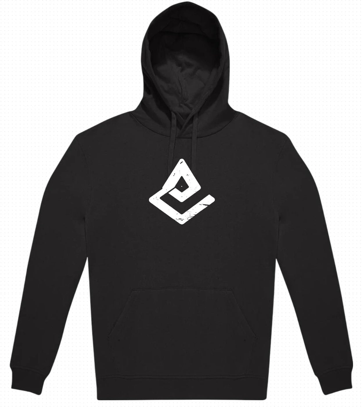 Sweat noir à capuche Fearless Flow pour rider VTT, freeride, vue de face logo impression  blanche.