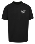 T-shirt noir oversize premium Fearless Flow pour rider VTT, freeride, vue de face logo impression  blanche.
