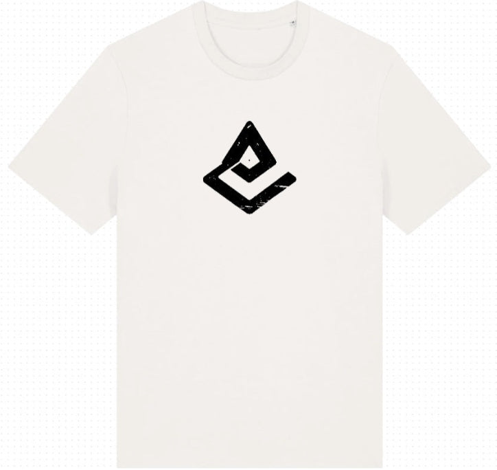 Tee-shirt écru Fearless Flow pour rider VTT, freeride, vue de face logo impression noire.