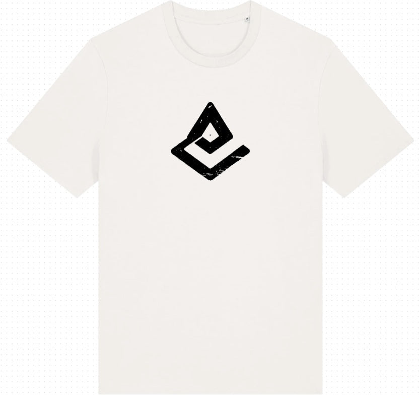 Tee-shirt écru Fearless Flow pour rider VTT, freeride, vue de face logo impression noire.