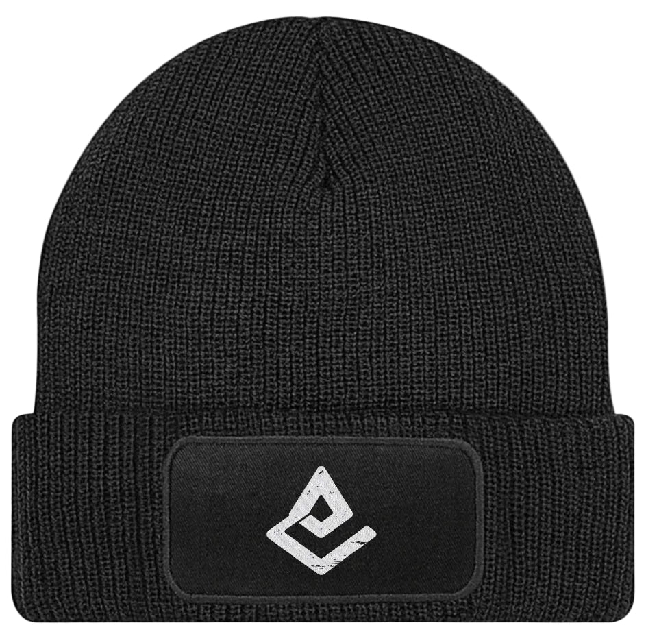 Bonnet noir Fearless Flow avec logo brodé blanc sur le devant, style streetwear VTT, chaud et confortable.