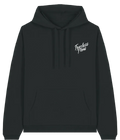 Face avant hoodie VTT noir Fearless Flow, streetwear VTT pour tenue bike park, sweat à capuche confortable, design minimal, petites séries.